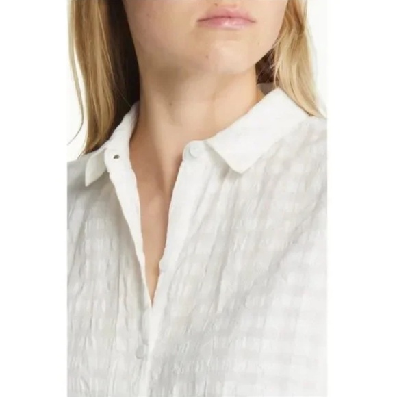 Beachlunchlounge Women's Button Front Shirt Medium White Gingham Cotton Modest - Picture 6 of 16